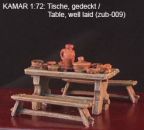 Table, well laid /w 2 benches, 1:72